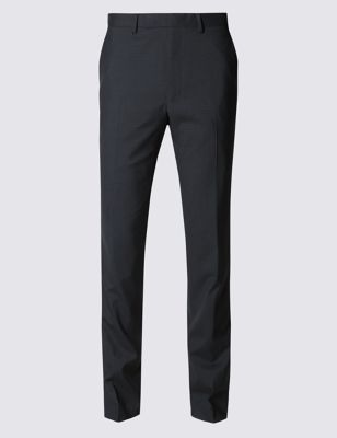 Charcoal Textured Slim Fit Flat Front Trousers